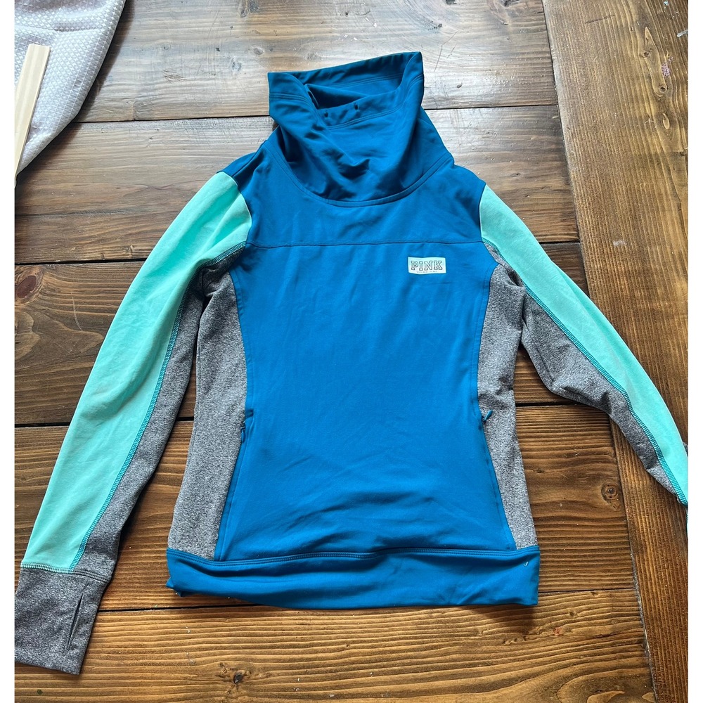 Pink Victorias Secret Ultimate Funnel Neck Colorblock Pullover Teal Small
